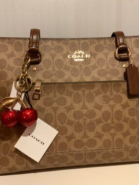 Coach Tote Bag In Signature Canvas with Authentic Coach Cherry charm